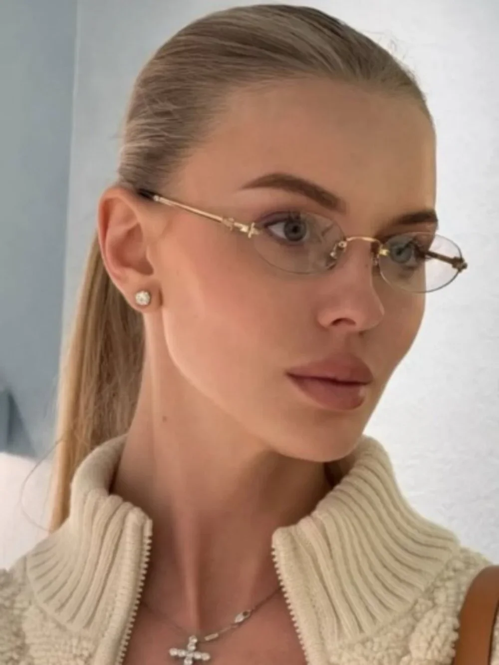 Miu Miu Women Eyeglasses Gold Clear Oval Rimless MUA54S 5AK08N NEW AUTHENTIC